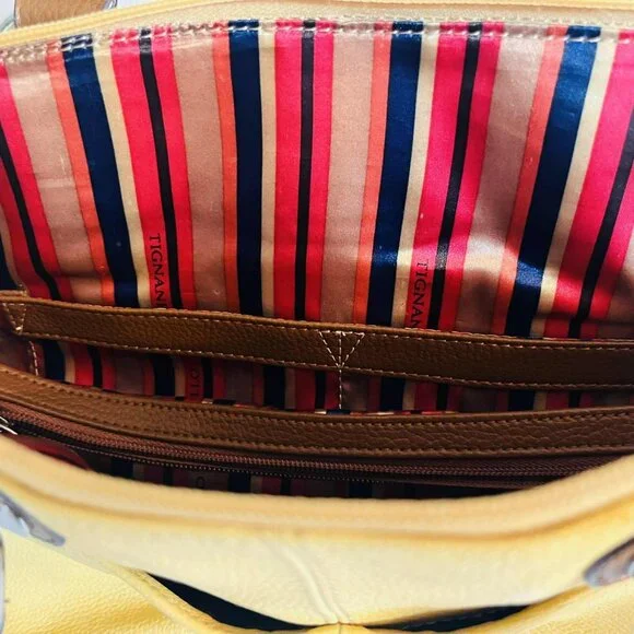 Vintage Tignanello Yellow Leather Shoulder Bag USA Rare 2000s Top Handle - Picture 8 of 16